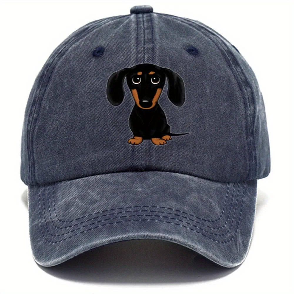 Berretto Baseball Bassotto Stampa Retrò Lavato Unisex Regolabile Stile Casual Per Papà