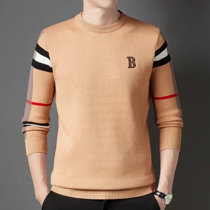 Maglione Da Uomo Lavorato A Maglia Pullover Autunno Inverno 2024 Morbido Caldo A Righe E Quadri Girocollo Moda Uomo