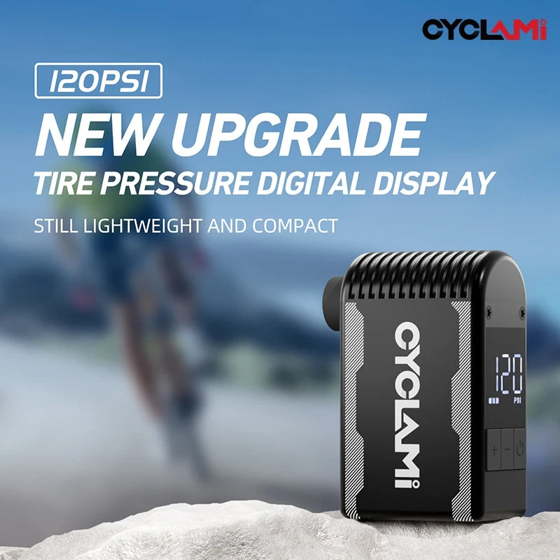 CYCLAMI Pompa Elettrica Portatile Per Bici 120 PSI Con Valvole Schrader E Presta Per Gonfiaggio Veloce