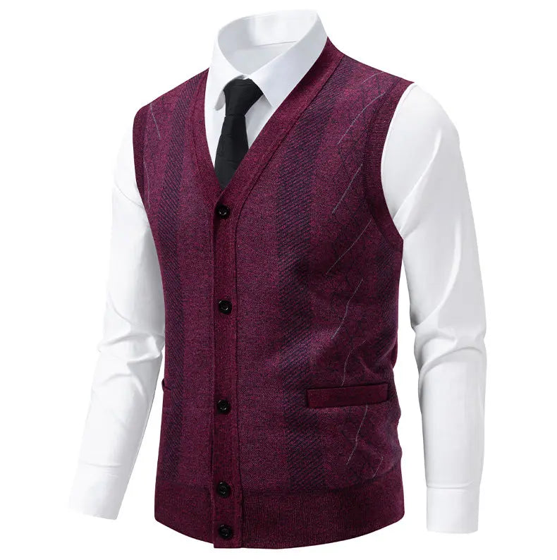 Cardigan Senza Maniche Da Uomo Gilet In Maglia Con Scollo A V Bottoni Argyle Lavorato Con Tasche