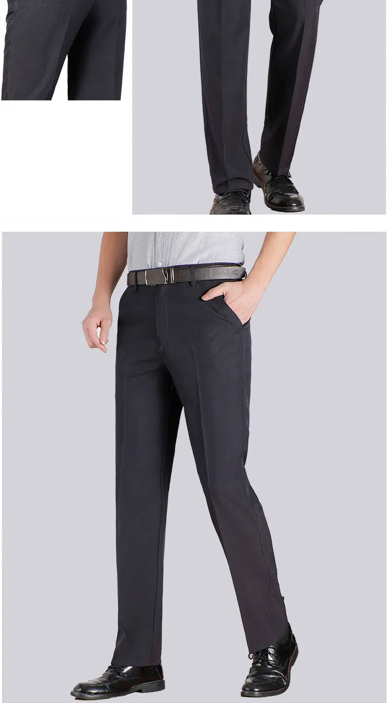 Pantaloni Da Uomo Vita Alta Dritti Per Business Casual Estivi Autunnali Spessi Taglie Forti 28 40