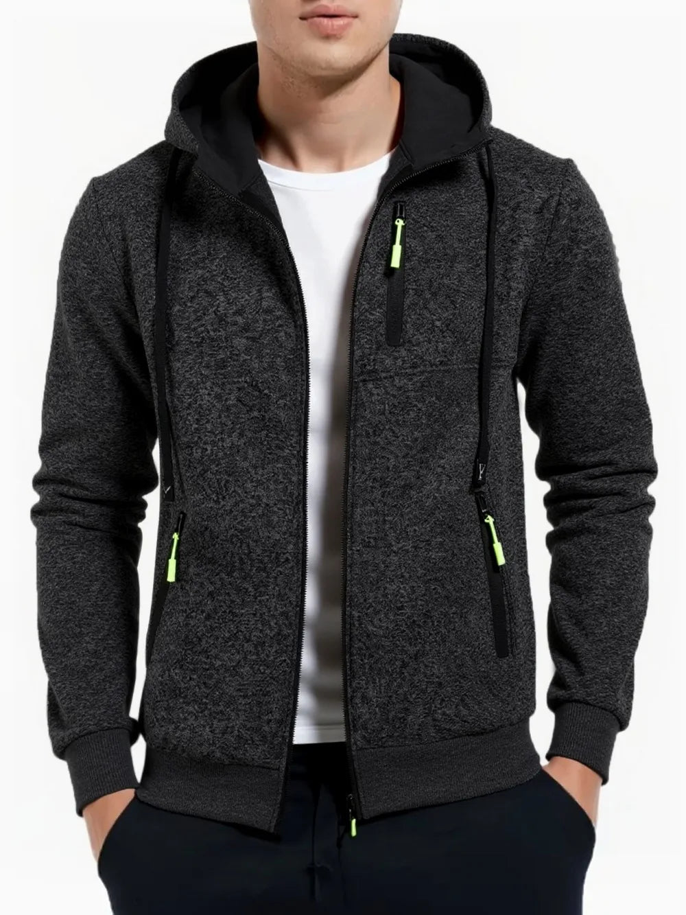 Felpe Con Cappuccio Da Uomo Autunnali Giacca Con Cerniera Maniche Lunghe Tinta Unita Sportivo Da Esterno Slim Fit