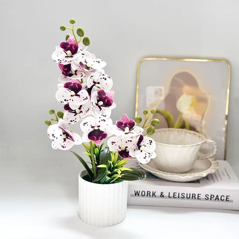 Set Decorazione Nozze con 2 Forchette e 12 Fiori Artificiali Orchidea Farfalla Piante in Vaso con Pellicola Texture