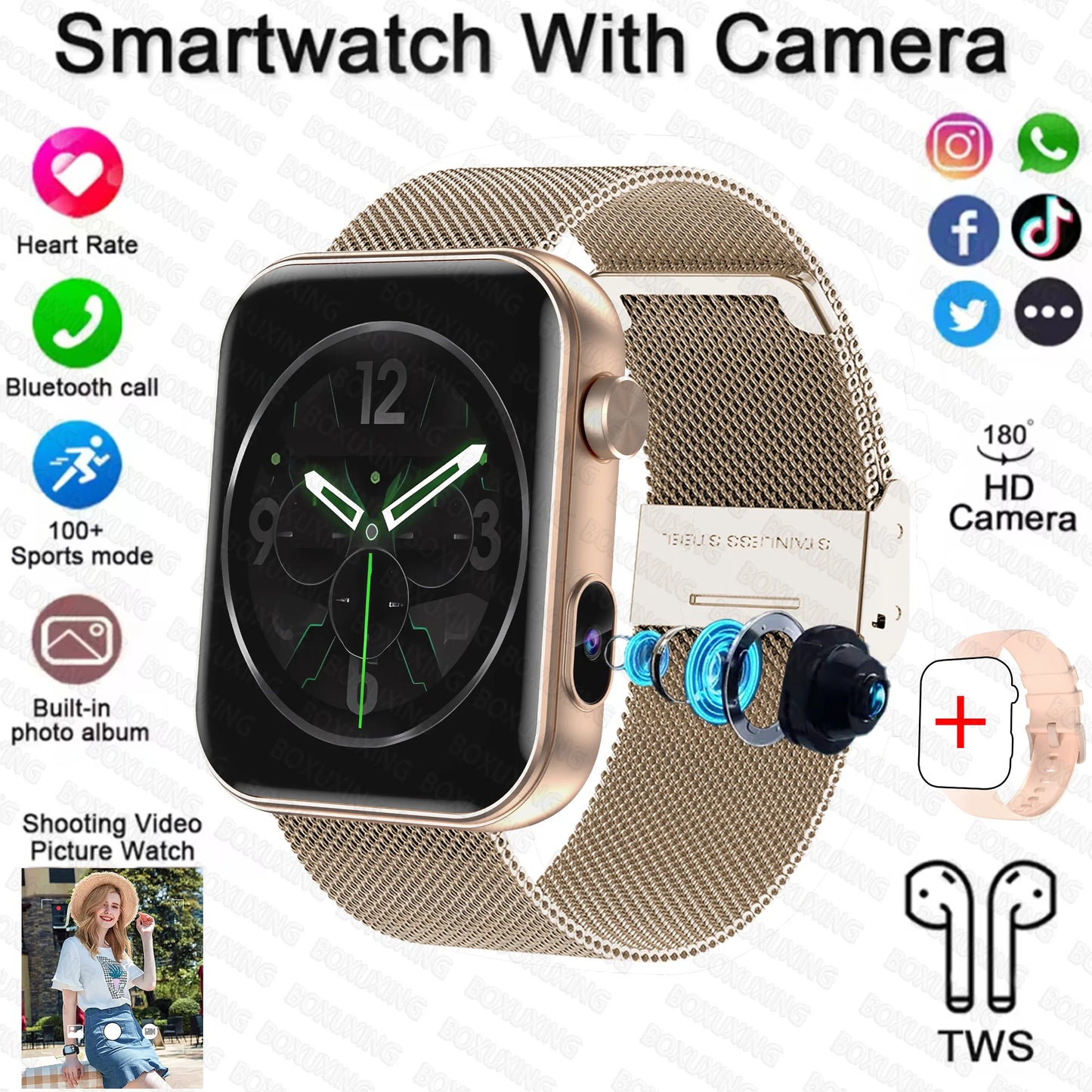 Smartwatch Con Fotocamera Registrazione Video Sincronizzazione Telefono Memoria Ampia Bluetooth Chiamate Musica 2025