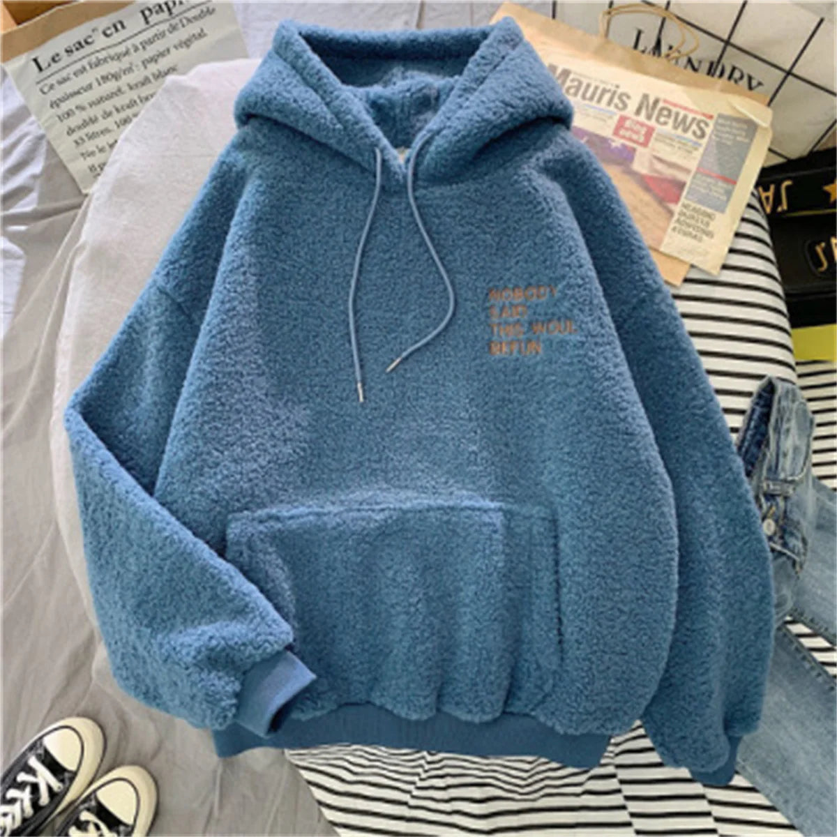 Felpa Con Cappuccio Donna Autunno Inverno Moda Coreana Allentata Casual Street Manica Lunga Lettera Solida
