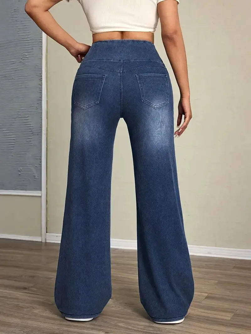 Jeans Da Donna Nuovi Pantaloni A Gamba Dritta Larghi Elasticizzati In Vita Elastica Moda Comodi Transfrontalieri
