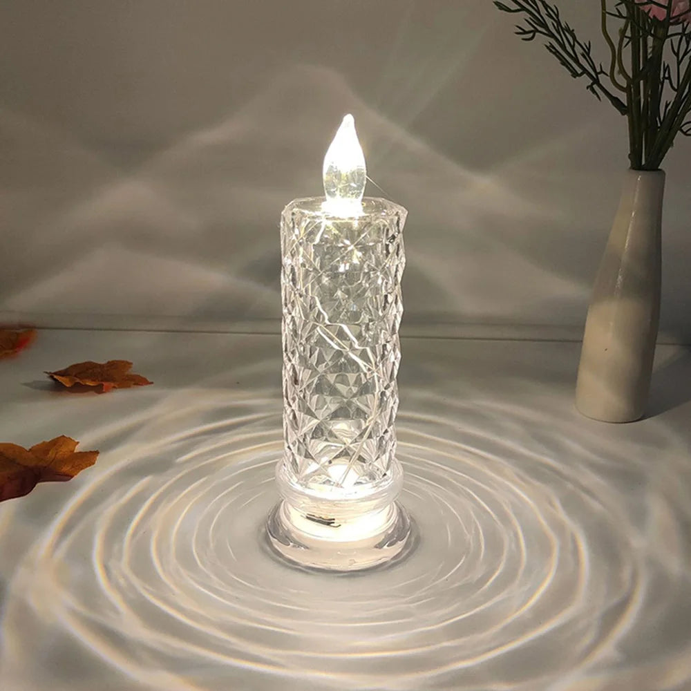 Candela LED In Acrilico Senza Fiamma Con Proiezione Rosa Notturna Romantica Per Feste Matrimonio E Decorazione Tavolo
