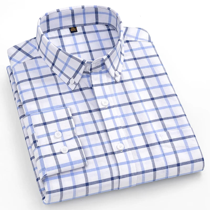 Camicie Scozzesi a Righe Da Uomo In Cotone Oxford Maniche Lunghe Con Bottoni Taglie 6XL 7XL Business Casual