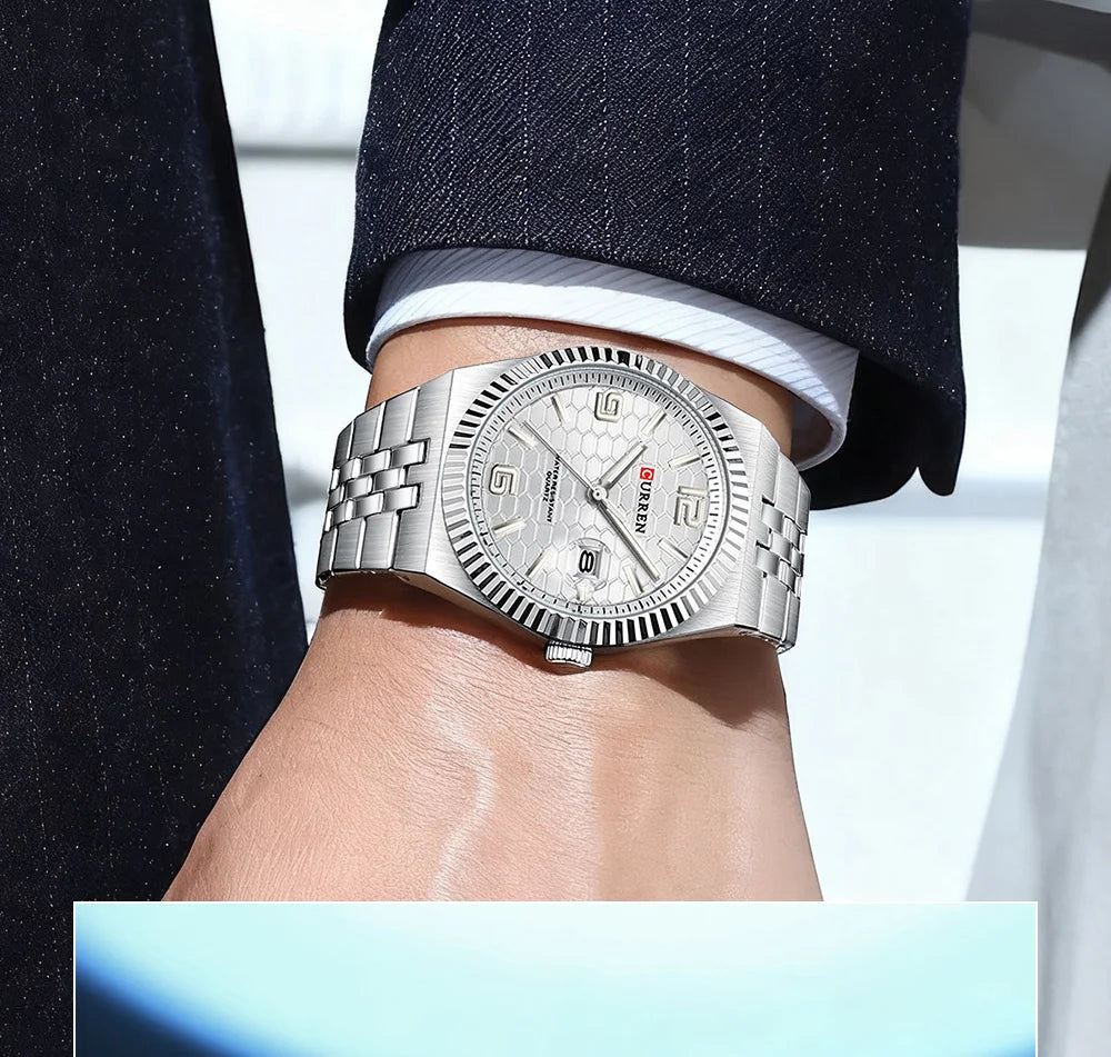 Curren Orologio Quarzo Nero Classico Con Lancette Luminose Data Automatica Cinturino In Acciaio Inox Uomo