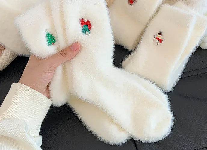 Calzini Invernali Caldi Ispessiti Con Pelliccia Di Visone Bianca Per Natale Decorazioni Albero Con Pupazzo Di Neve