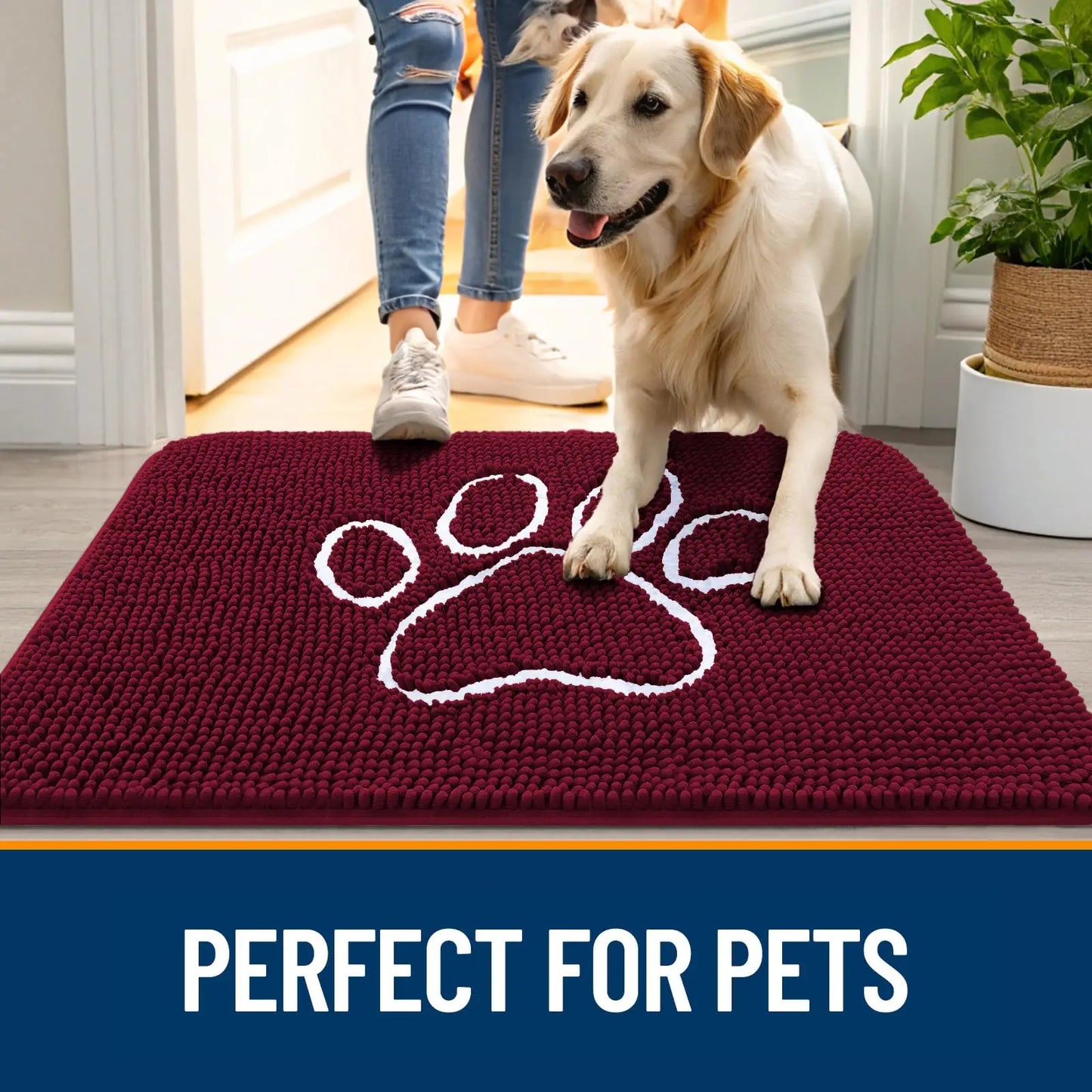 Zerbino Ciniglia Ultra Assorbente Design Zampe Lavabili Antiscivolo Asciugatura Rapida Porta Cane Fangosi