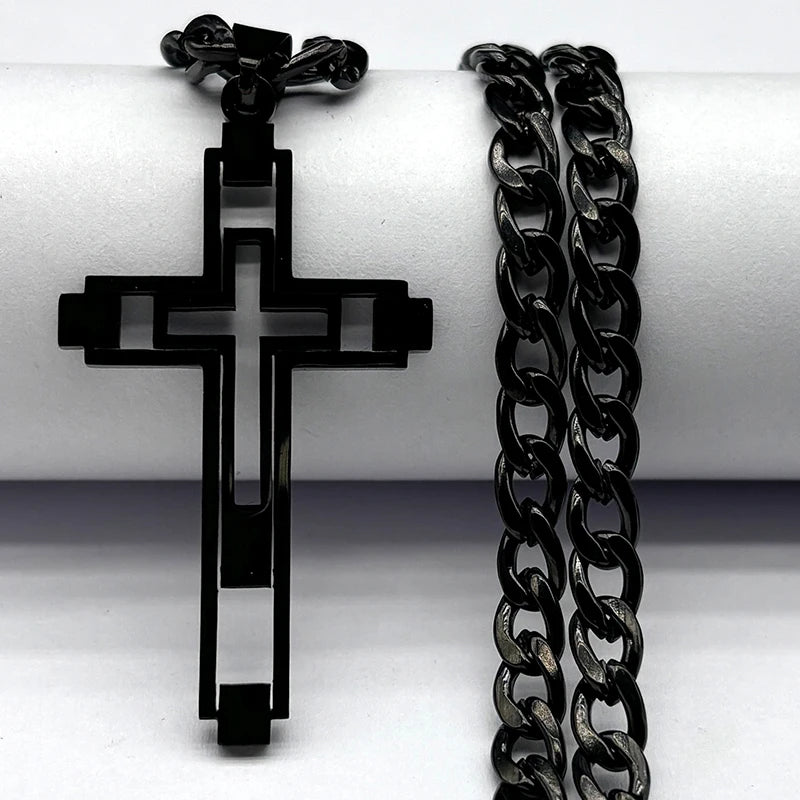 Collana Hip Hop Croce Unisex In Acciaio Inossidabile Con Pendente Lungo Dorato Oro N6055S05