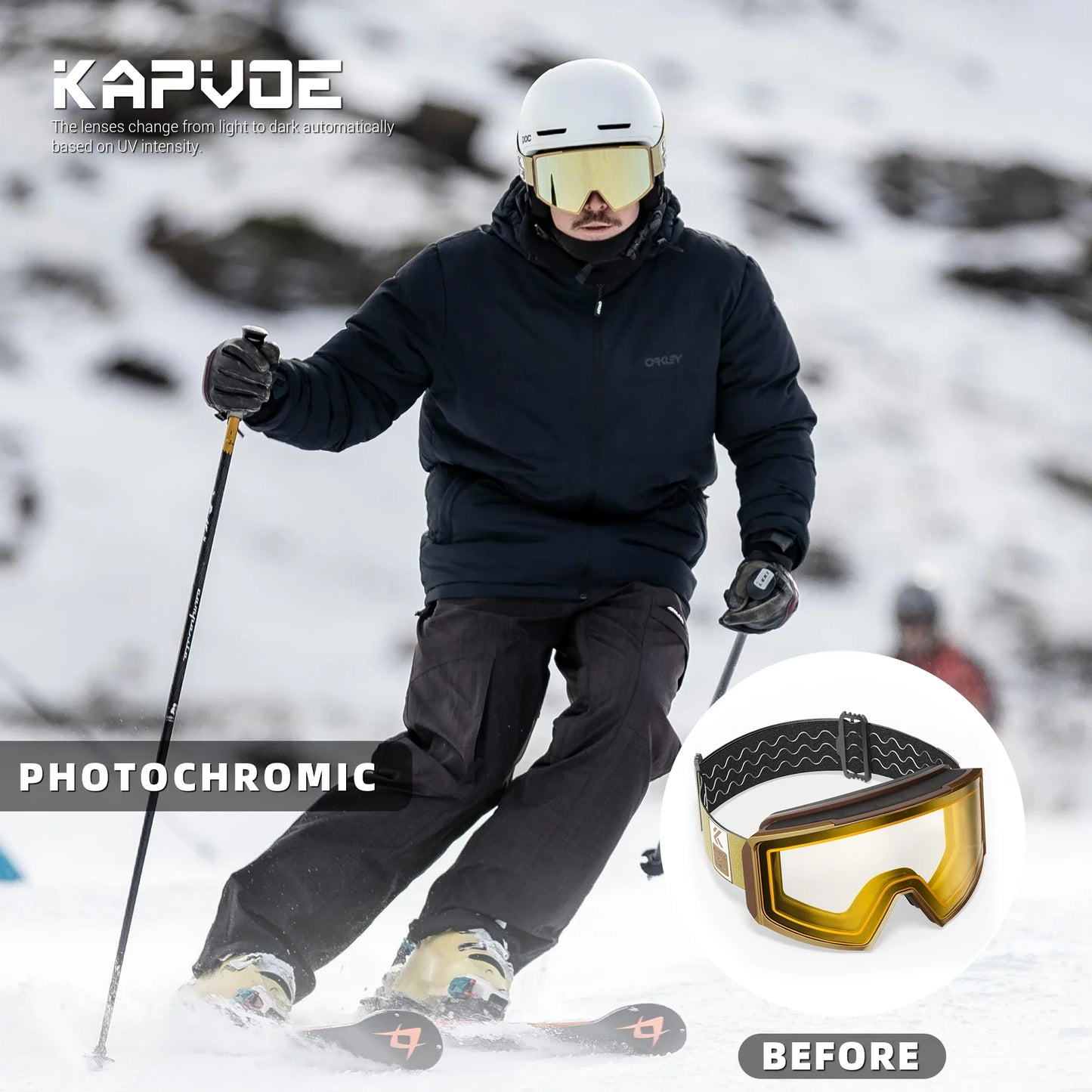 Kapvoe Occhiali Da Sci Fotocromatici E Maschera Da Snowboard Antiappannamento UV400 Per Uomo E Donna Occhiali Inverno