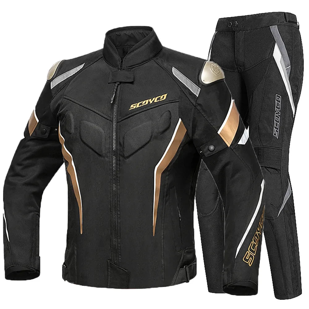 SCOYCO Moto Giacca Impermeabile Anticaduta Traspirante In Rete Con Protezioni Motocross Pantaloni Tuta Uomo