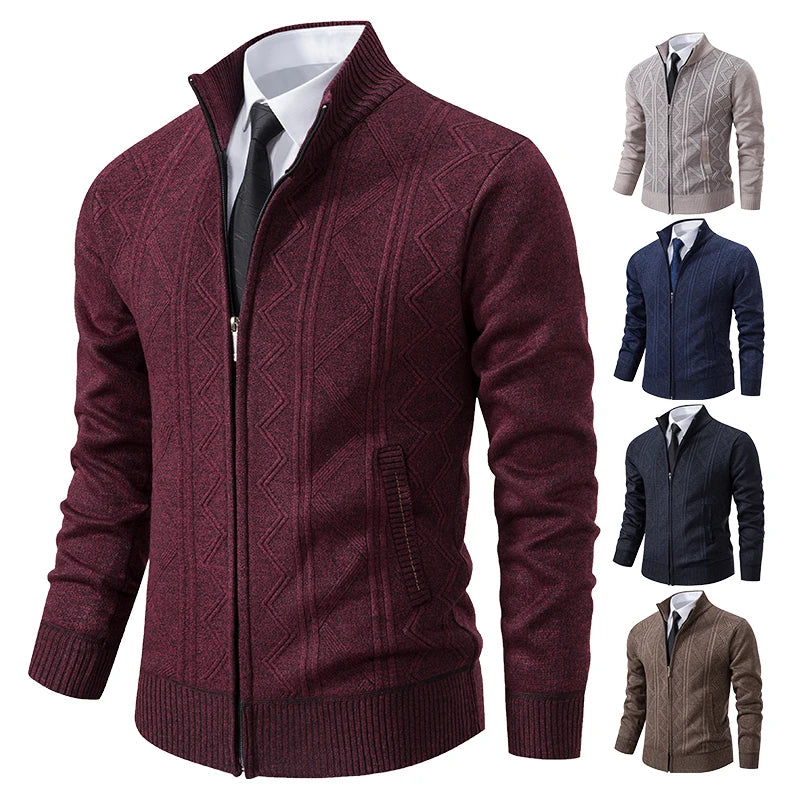 Giacca Ispessita Uomo Autunno Inverno Calda Linea Tendenza Colletto Mandarino Cardigan Lavorato A Maglia Cappotto