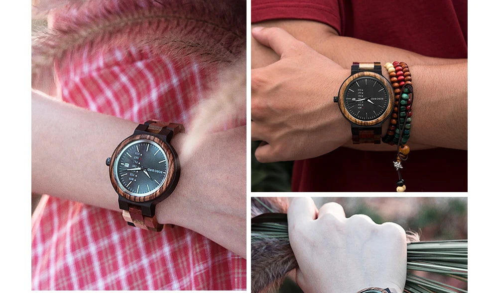 Orologio In Legno Unisex Quarzo Settimana Data Coppia Cinturino Colorato Logo Personalizzato Regalo Dropship