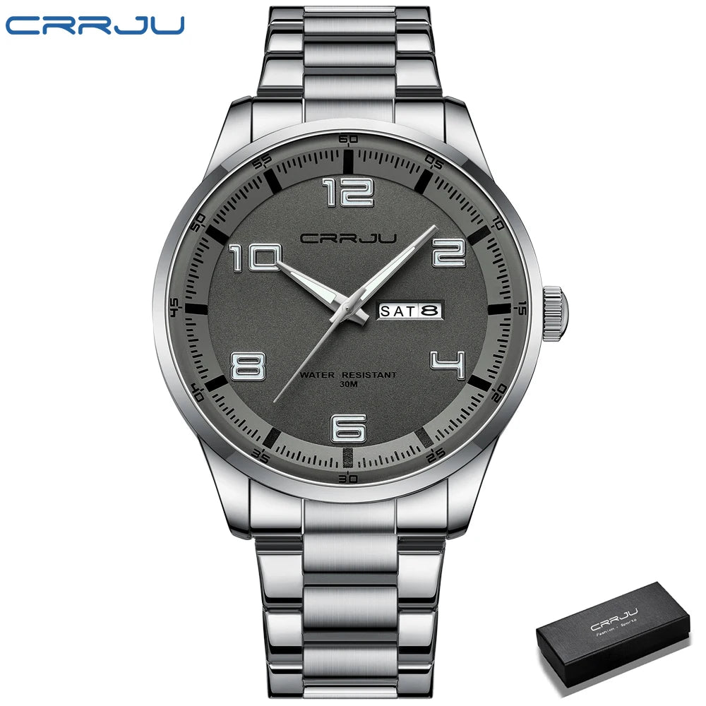 CRRJU Orologi Da Uomo Nuovi Casual Business Cinturino In Acciaio Inox Quarzo Con Data Lancette Luminose