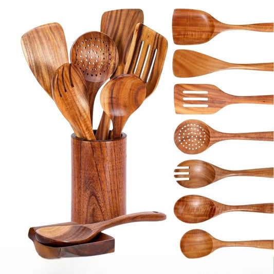 Set Utensili Da Cucina In Legno Con Portautensili 5 6 7 8 9 10 Cucchiai Ecologici