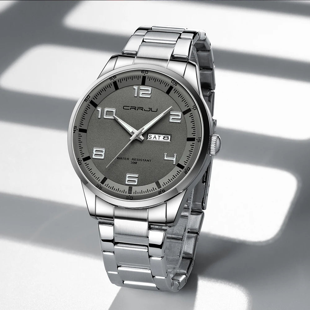 CRRJU Orologi Da Uomo Nuovi Casual Business Cinturino In Acciaio Inox Quarzo Con Data Lancette Luminose
