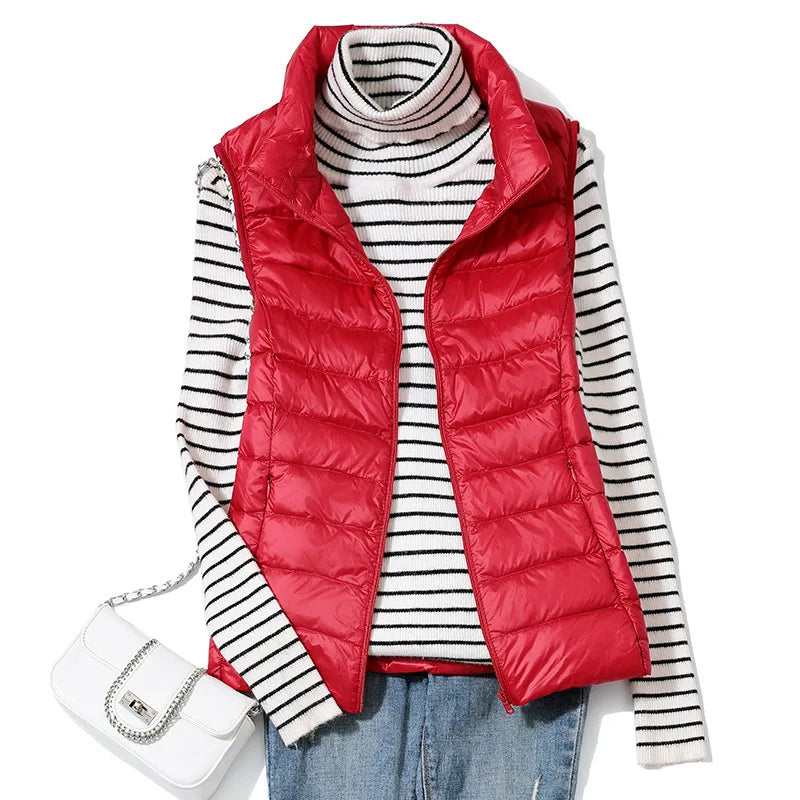 Gilet Piumino Donna Leggero Autunno Primavera Bianco Senza Maniche Piumino D Anatra Per Ufficio