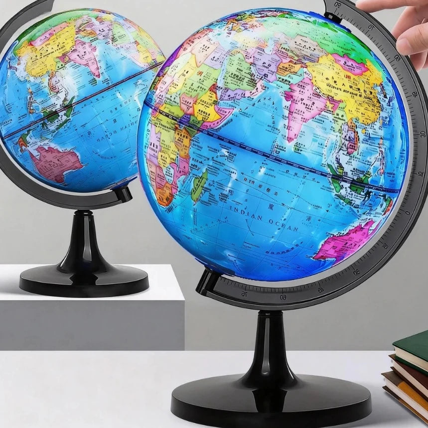 Set Globo Didattico per Aula, Mappa del Mondo in Inglese HD con Visione a 360 Gradi °   Base Girevole, Risorse Geografiche Standard per Scuole