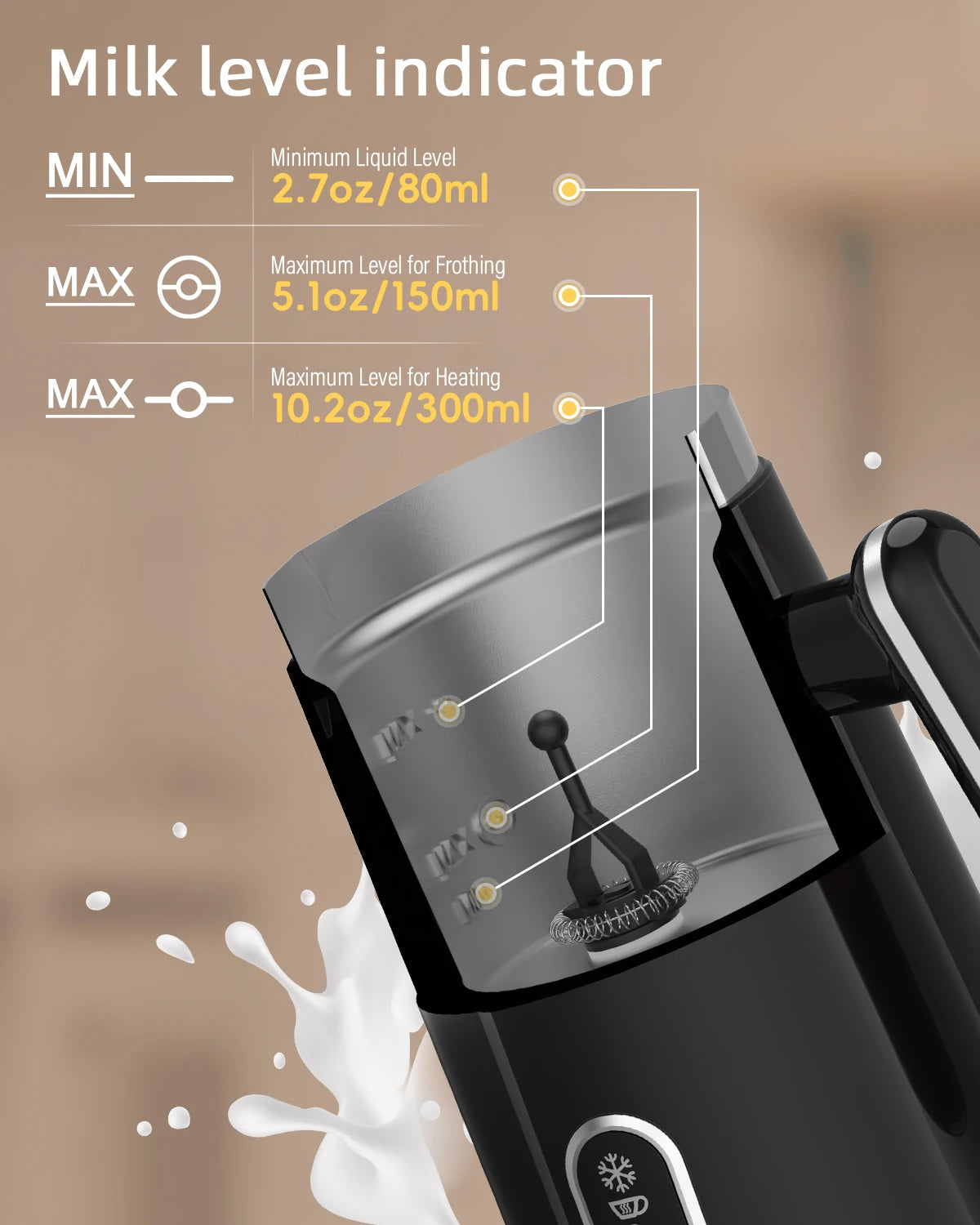 Biolomix Montalatte Intelligente 5 in 1 con Display Touch LED Schiuma Calda e Fredda per Caffè e Latte