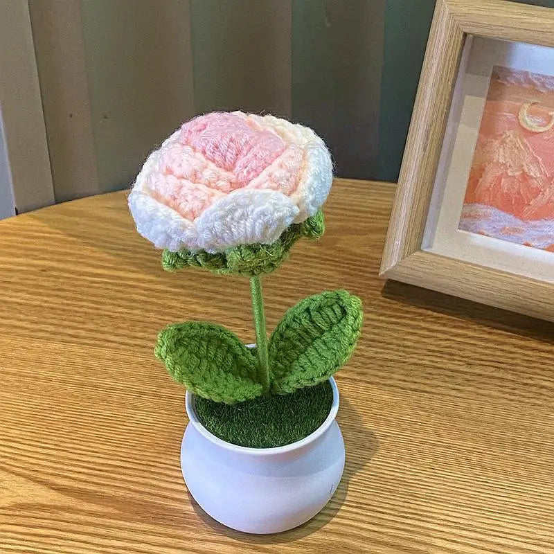 Fiore In Vaso Fai Da Te Rosa Mini Tessuti A Mano Per Scrivania Ufficio Decorazione Casa Filo Di Lana