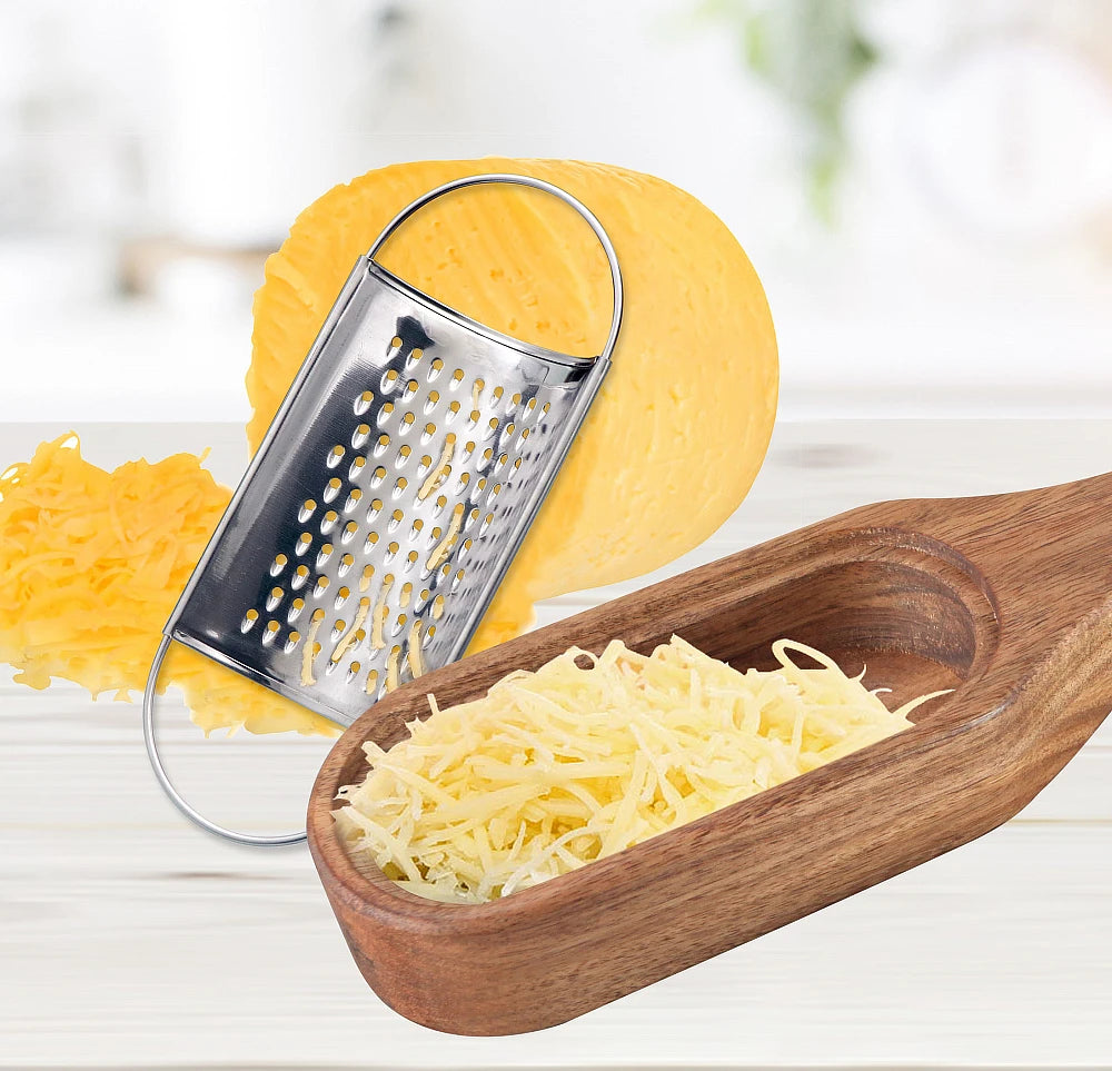 Grattugia Multifunzionale Per Formaggio In Acciaio Inox Con Contenitore Rimovibile In Legno Di Acacia Jaswehome