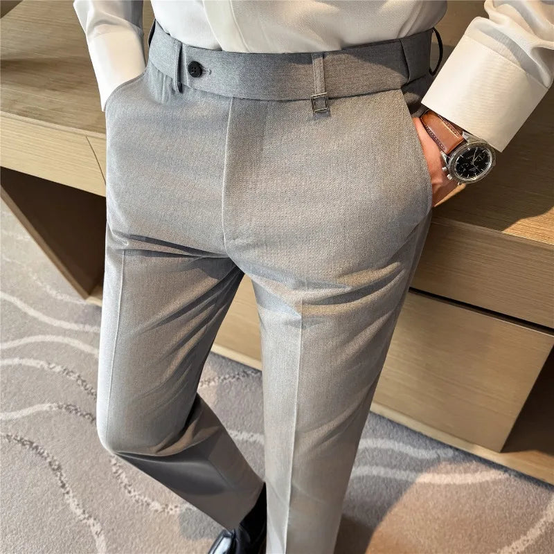 Pantaloni Da Uomo 2026 Primavera Slim Fit Eleganti Elasticizzati Tinta Unita Business Casual Pantaloni Da Ufficio