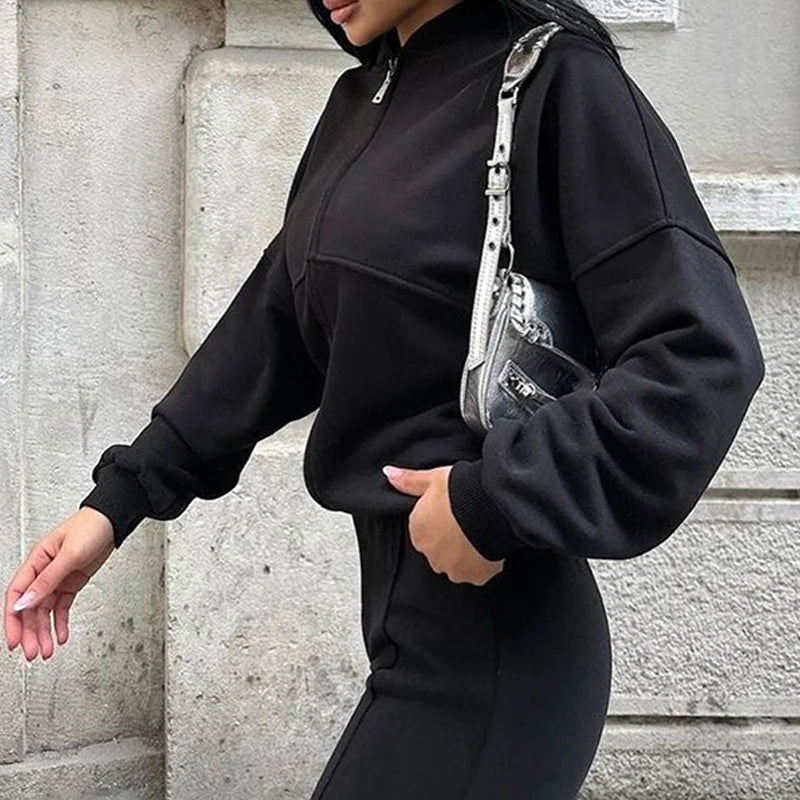 Set Di Tute Da Donna Casual Cardigan Corto Allentato Con Cerniera E Pantaloni Sportivi Con Coulisse Streetwear