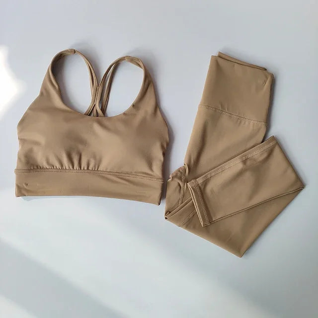 Tuta Da Yoga Donna Con Reggiseno Sportivo Fascia Alta Leggings Dimagranti Set Traspirante