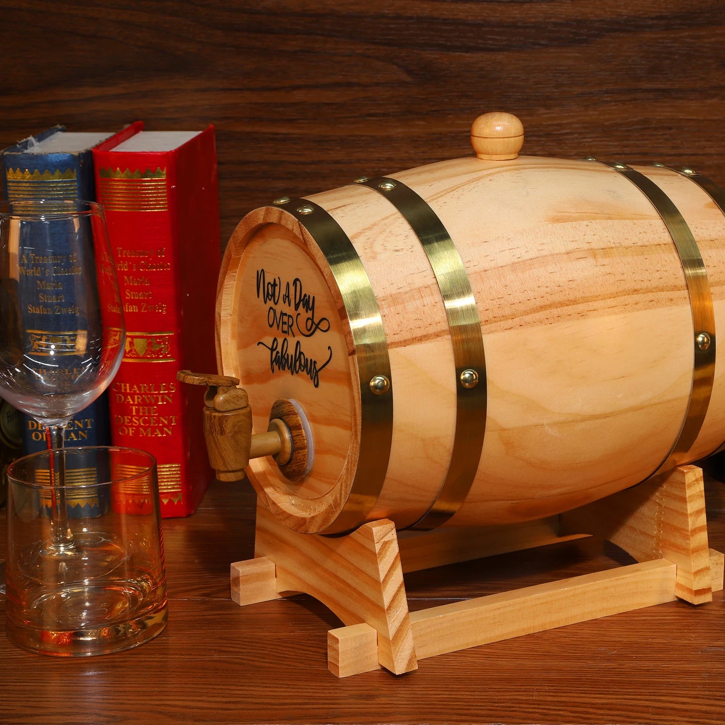 Barile In Legno Per Whisky 3L Con Tappo Rubinetto E Supporto Dispenser Per Cocktail E Appassionati