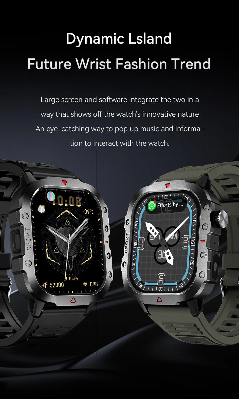 LAXASFIT Orologio Militare Da Uomo Smartwatch Con Schermo Touch HD Da 2.01 Pollici Chiamata Vocale Bluetooth