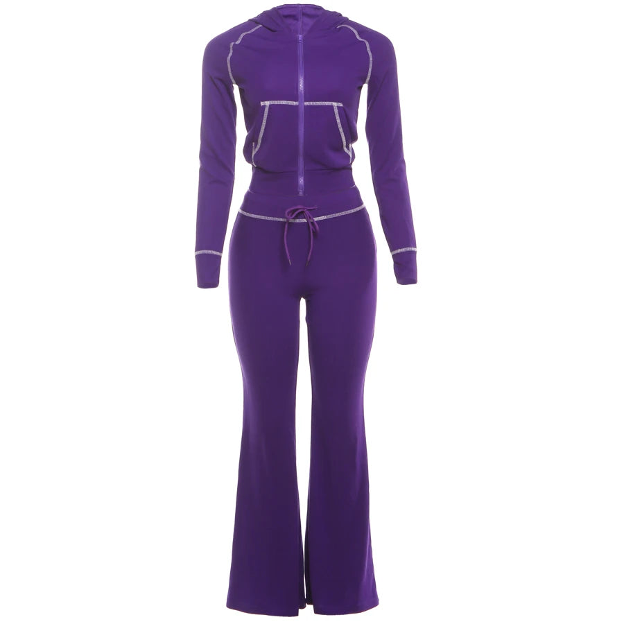 Weird Puss Tuta Donna Due Pezzi con Cappuccio Zip Tasca Giacca Pantaloni Svasati con Coulisse Casual Sportiva Slim Outfit