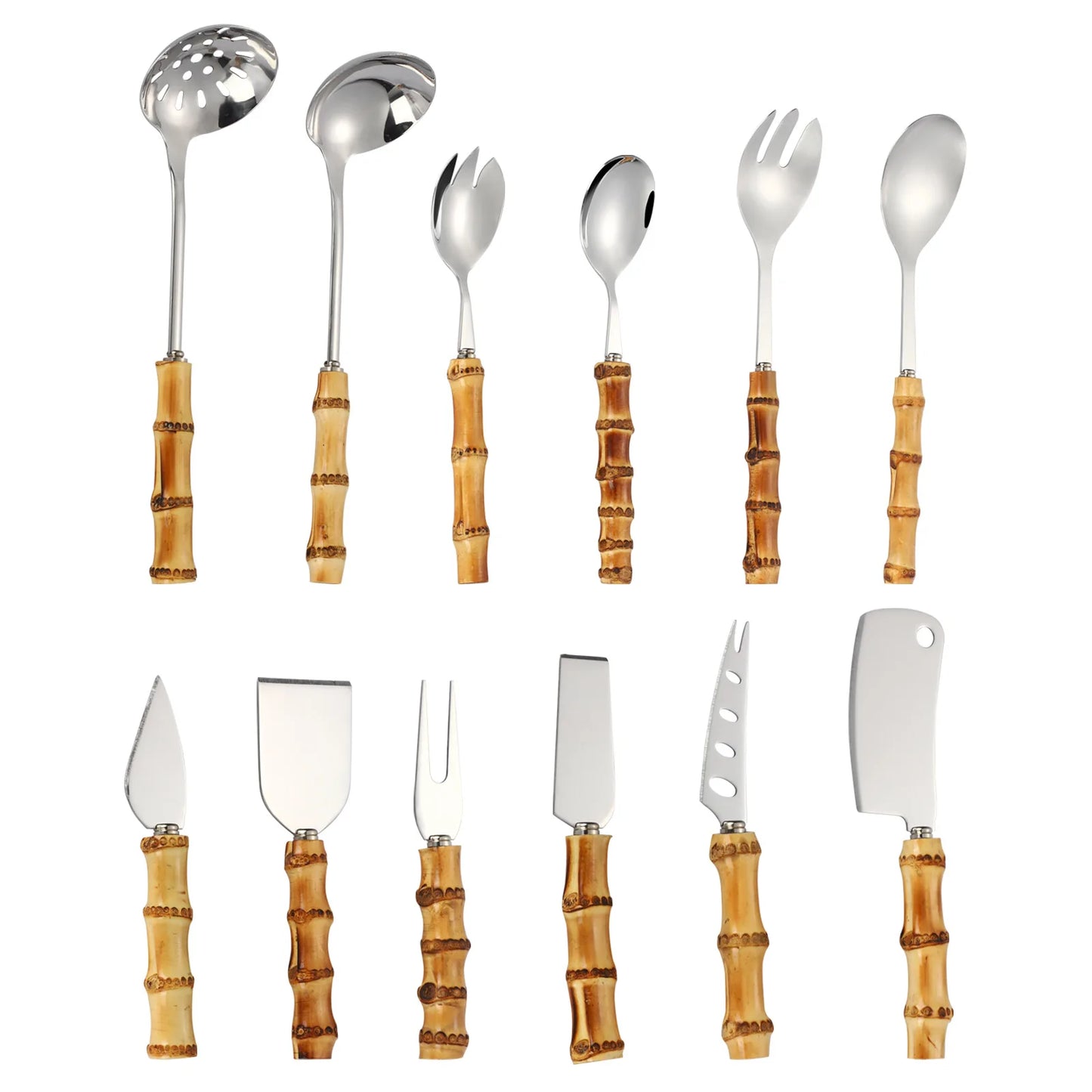 Pala Frittura In Acciaio Inossidabile Con Manico In Bambù Naturale E Cucchiaio Zuppa Giapponese Set Utensili Cucina