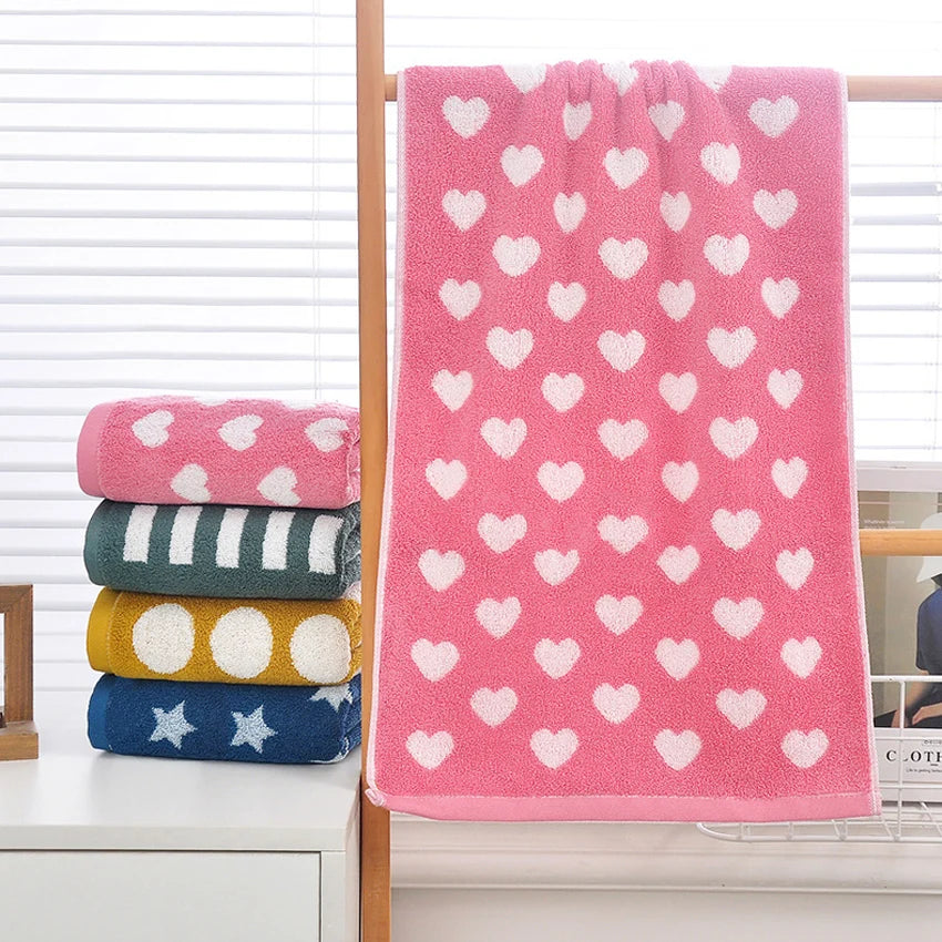Asciugamano Viso In Cotone Morbido Stile Retrò Cuore Stelle Pois Super Assorbente 34x74 Cm Adulti E Bambini