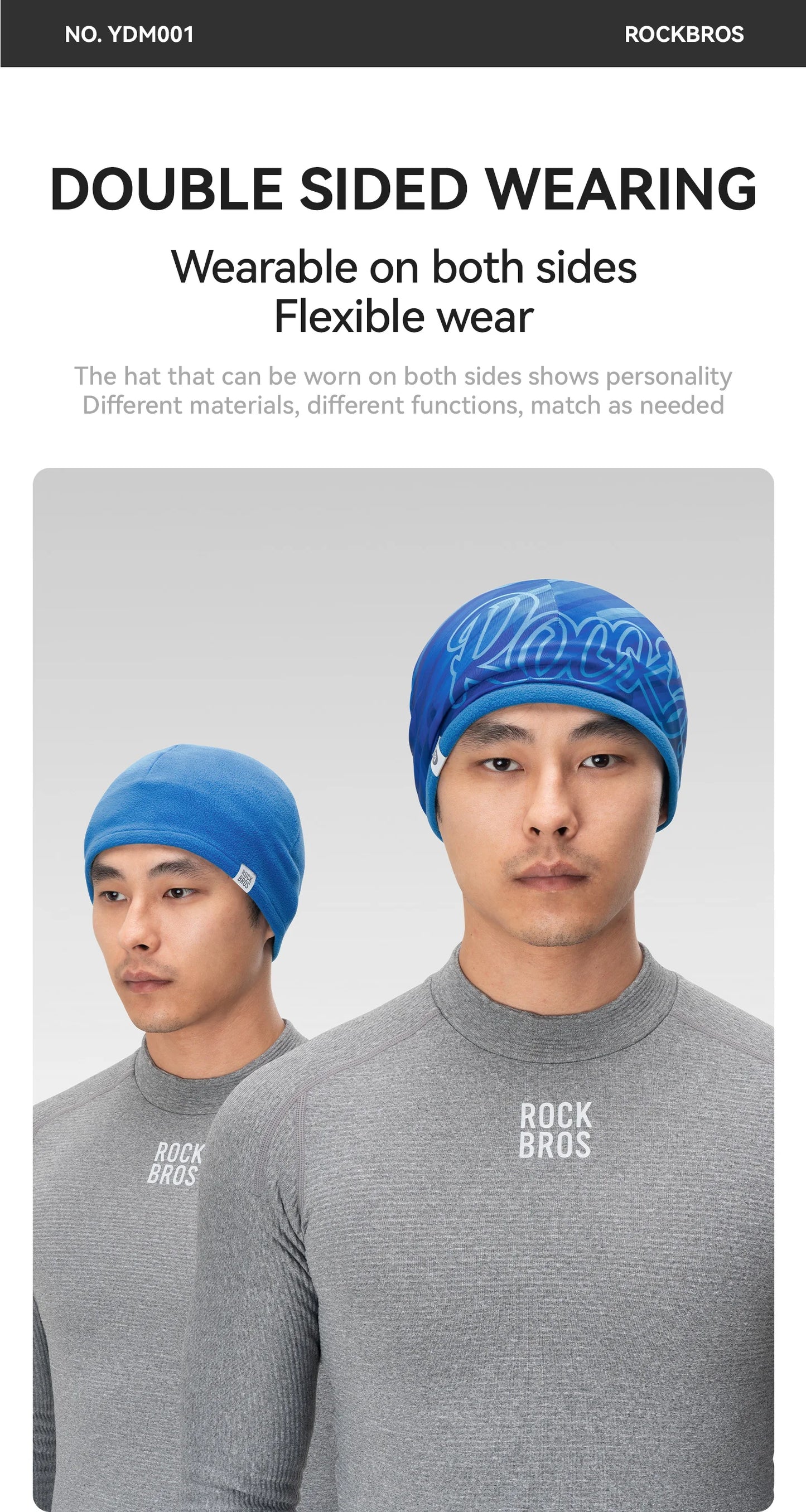 Rockbros Cappello Caldo Reversibile Pile Polare Alta Elasticità Ciclismo Sci Escursionismo Copertura Unisex