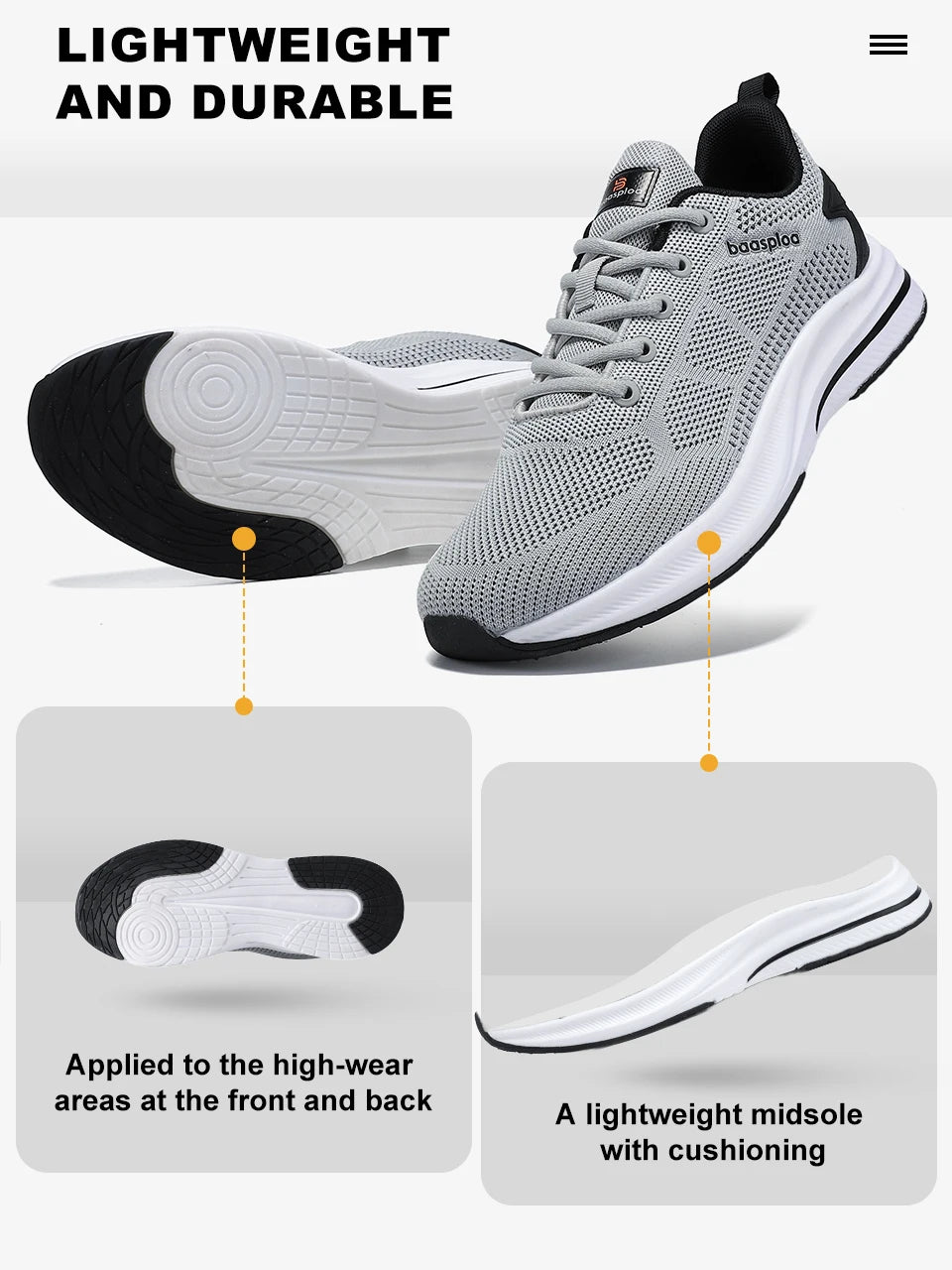 Baasploa Scarpe Da Corsa Uomo Traspiranti Leggere Comfort Massaggio E Aumento Altezza Design Moderno Per Esterni