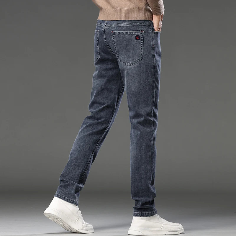 Jeans Uomo Slim Fit A Gamba Dritta Stile Europeo Pantaloni Lunghi Elasticizzati Casual Da Lavoro Versatili