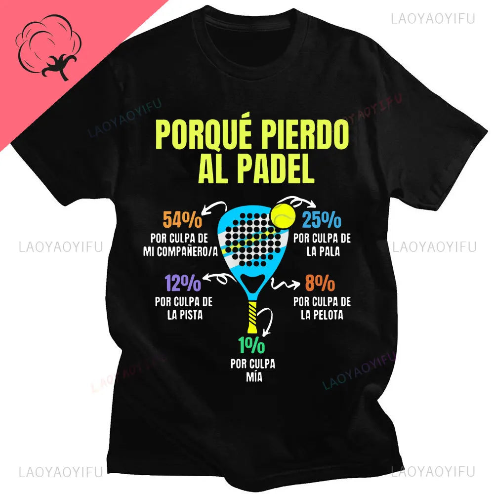 Maglietta Uomo Divertente Perdere A Padel Con Grafica Skull Anime In Cotone Traspirante Premium Estate