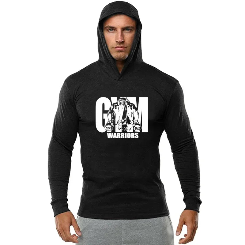 T-shirt da corsa da uomo Primavera Autunno Bodybuilding Felpe con cappuccio Cotone traspirante Allenamento fitness Abbigliamento con cappuccio Palestra Sport Muscolo