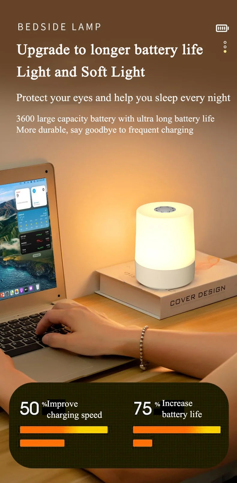 Lampada Da Notte Touch LED USB Ricaricabile Tre Colori Con Controllo Remoto Portatile Da Comodino Da Tavolo