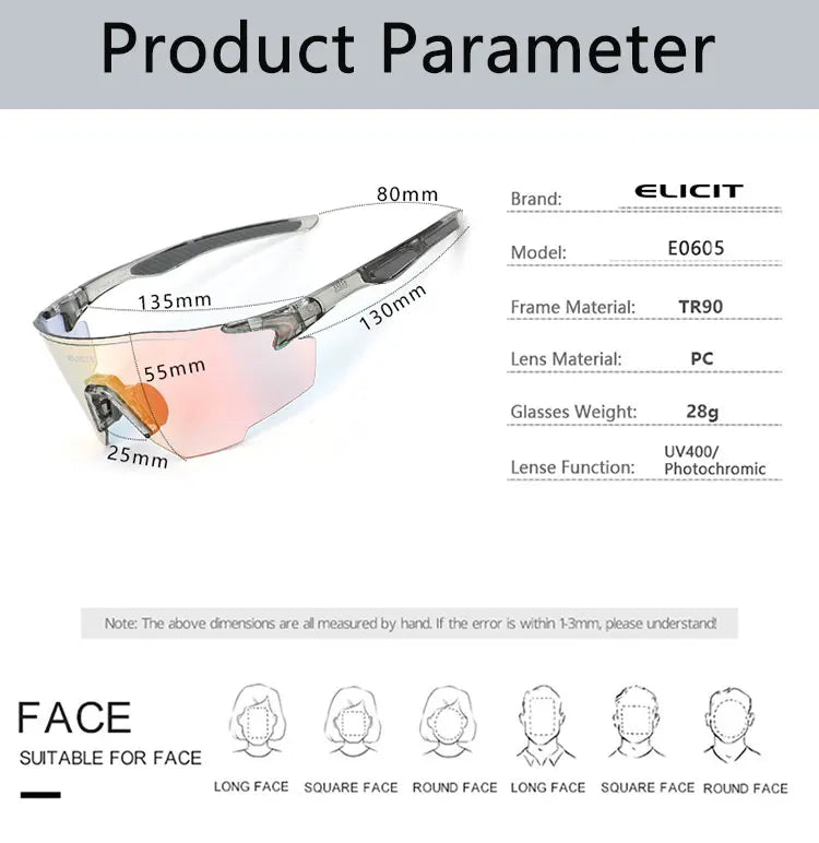 Occhiali da Ciclismo Polarizzati Fotocromatici UV400 per Uomo e Donna da Bici da Strada MTB Occhiali da Sole