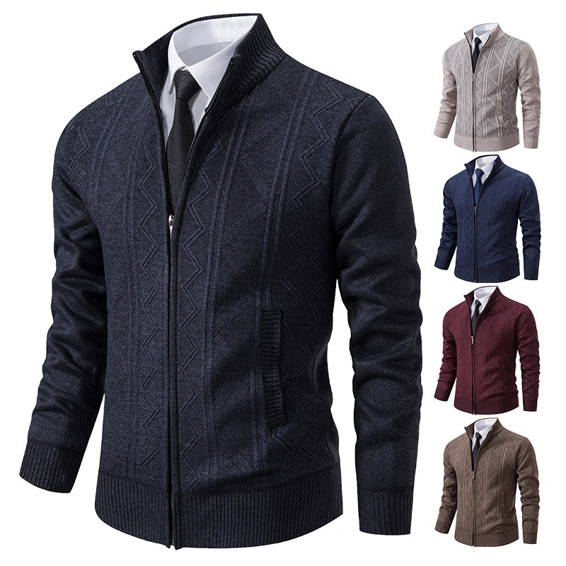 Giacca Ispessita Uomo Autunno Inverno Calda Linea Tendenza Colletto Mandarino Cardigan Lavorato A Maglia Cappotto