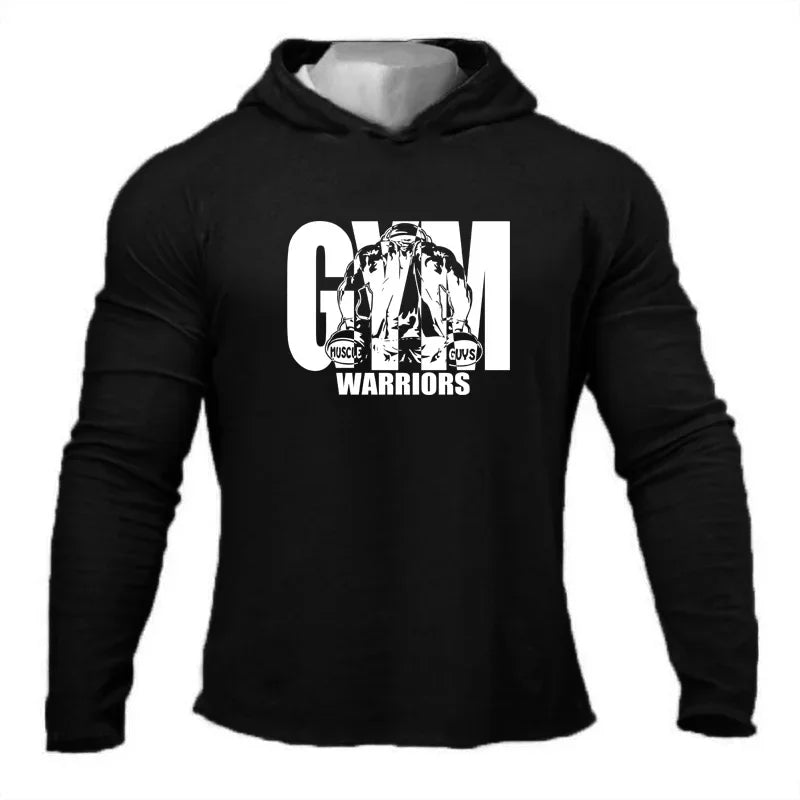 T-shirt da corsa da uomo Primavera Autunno Bodybuilding Felpe con cappuccio Cotone traspirante Allenamento fitness Abbigliamento con cappuccio Palestra Sport Muscolo