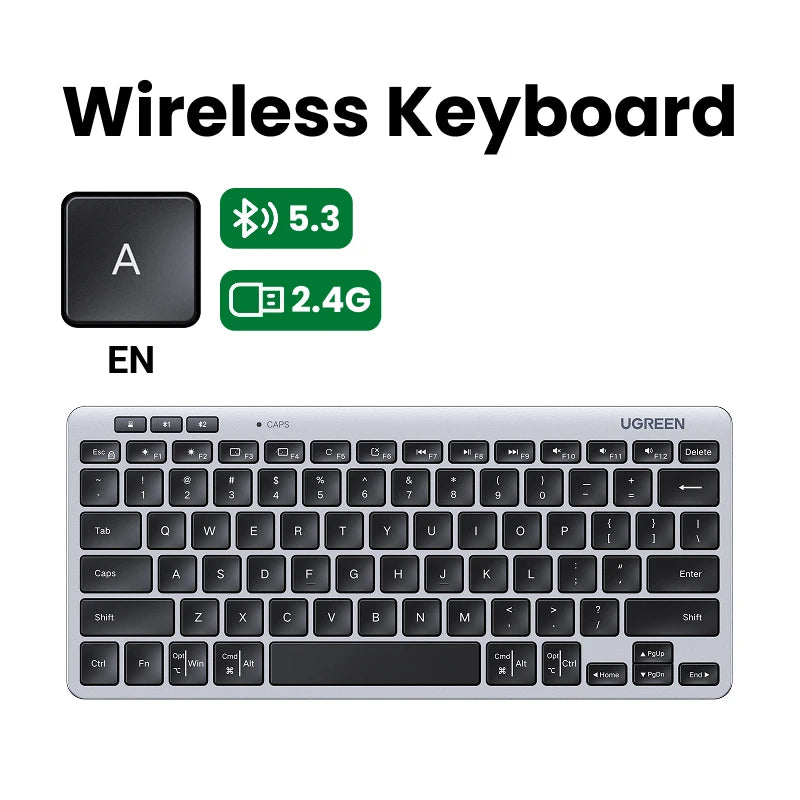 Tastiera Wireless Bluetooth 5.3 E 2.4G 78 Tasti UGREEN Compatibile MacBook iPad PC Tablet Russo EN