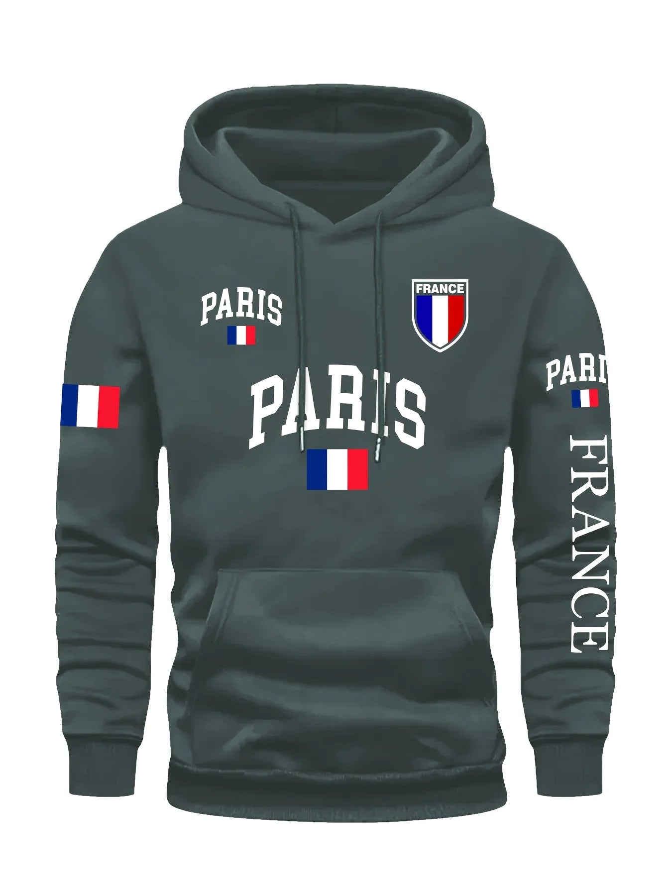 Felpa con Cappuccio da Donna Bandiera di Parigi Stampata Autunno Inverno Abbigliamento Casual Caldo Confortevole