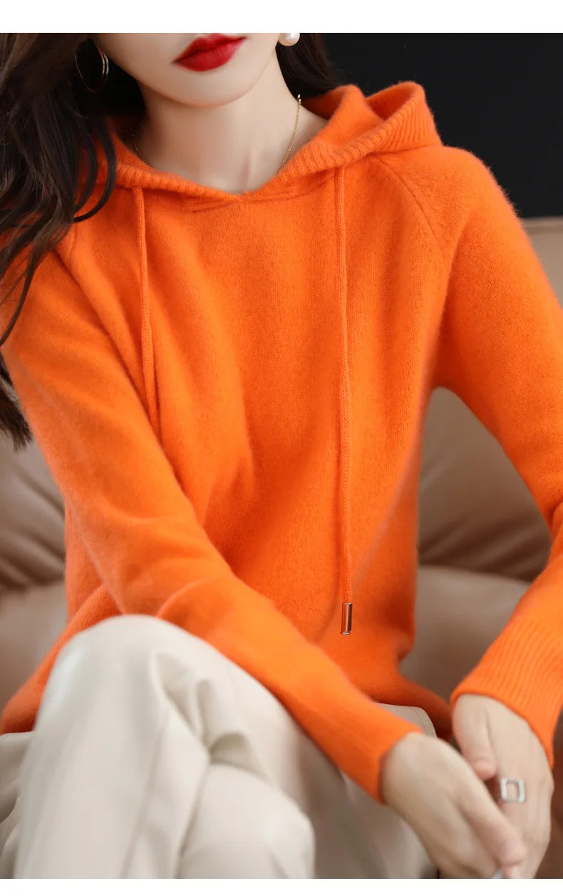 Maglione Con Cappuccio Donna Autunno Inverno Maniche Lunghe Tinta Unita Felpa Lavorata A Maglia Con Coulisse Allentate