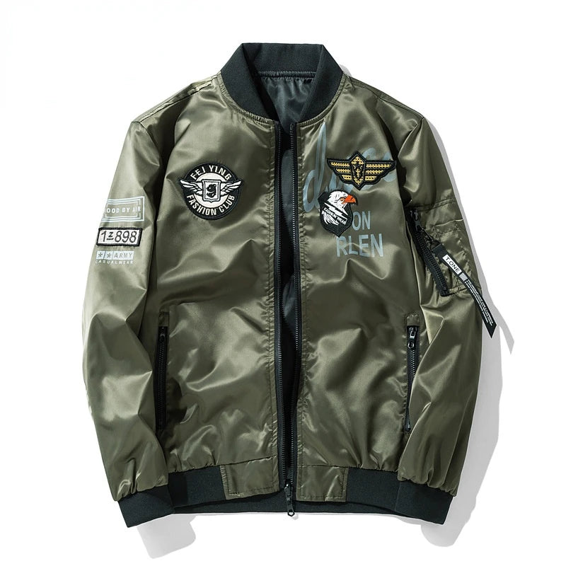 Giacca Bomber Invernale Da Uomo Reversibile Con Distintivo E Tasche Doppio Lato Per Motociclista Autunno