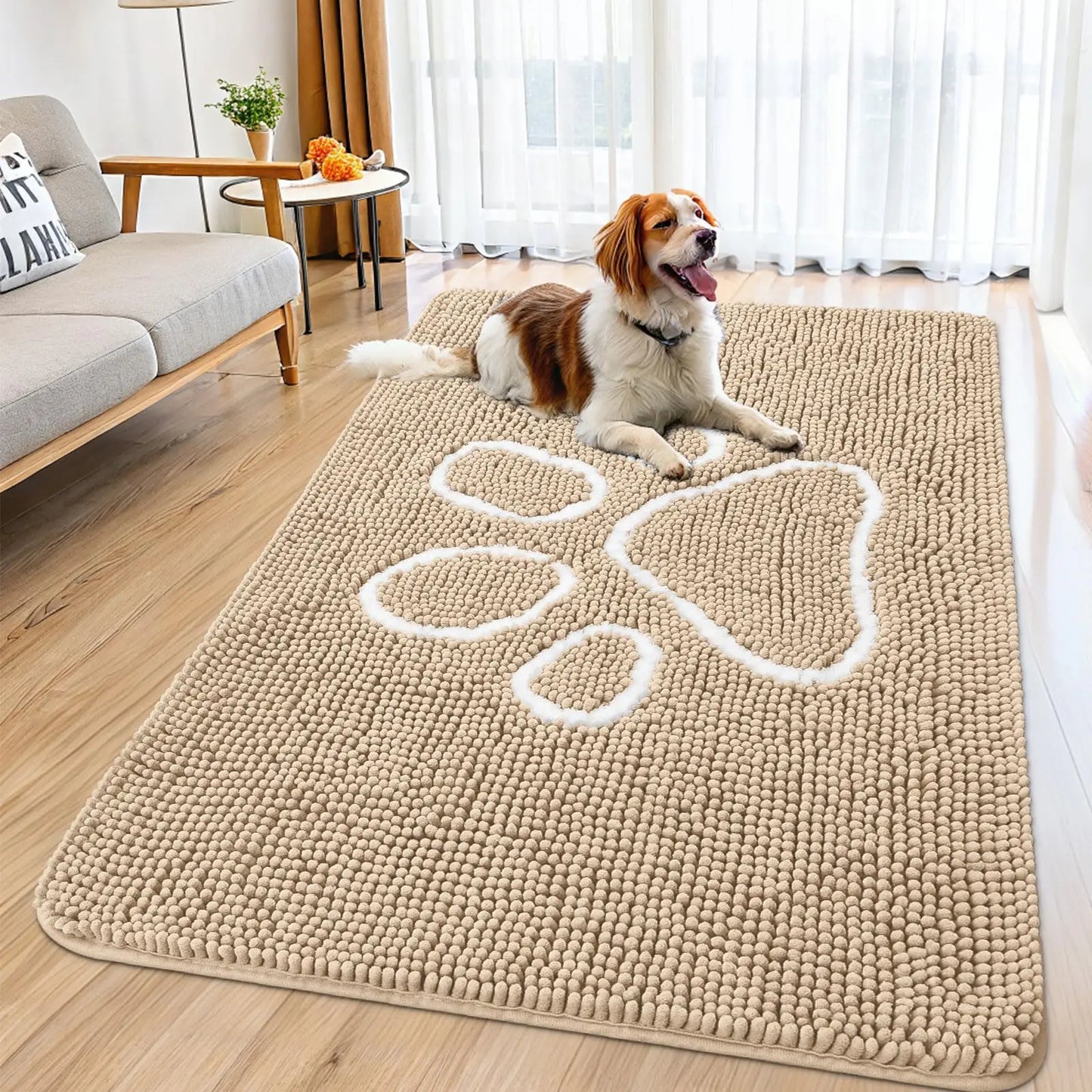Zerbino Ciniglia Ultra Assorbente Design Zampe Lavabili Antiscivolo Asciugatura Rapida Porta Cane Fangosi